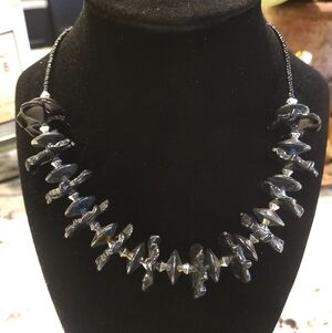 Black and Silver Iridescent Beaded Necklace